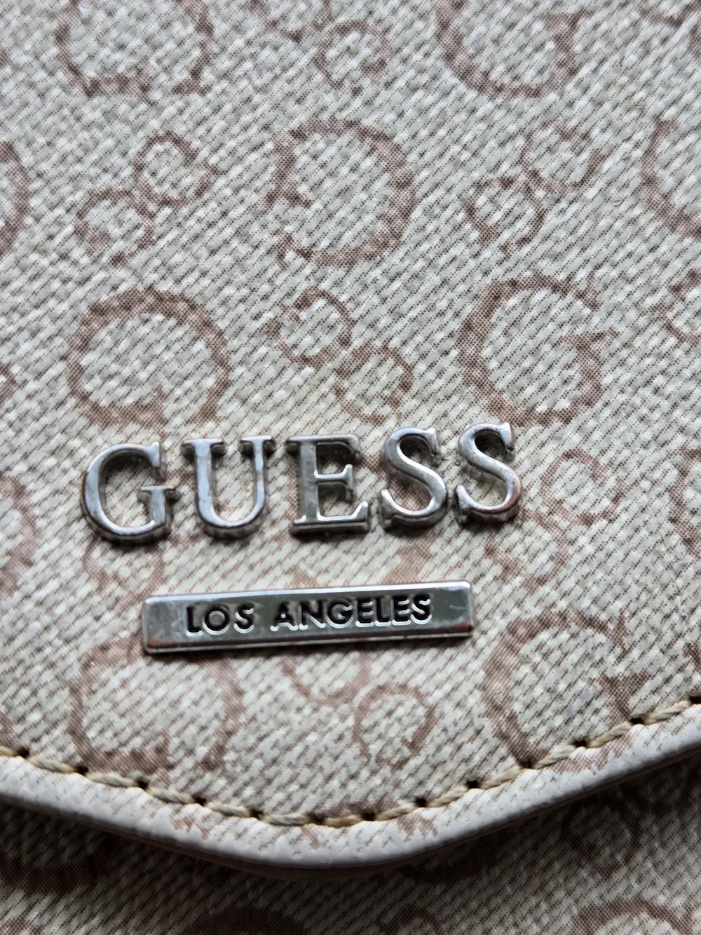 GUESS Beige Monogram Envelope Wallet with Silver Logo